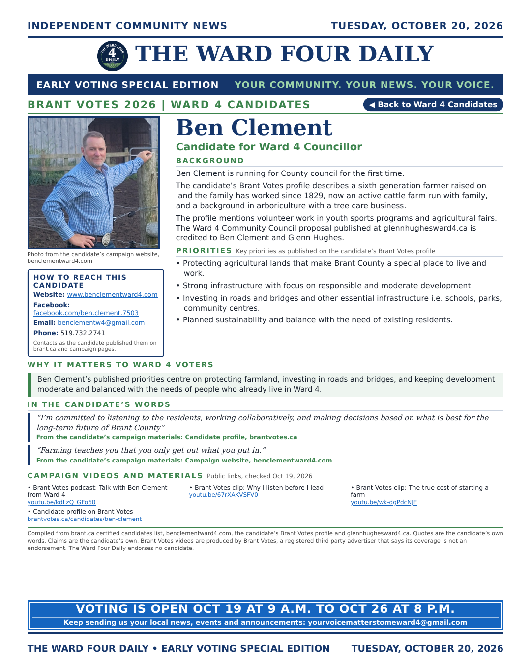 Ben Clement page from the Early Voting Special Edition