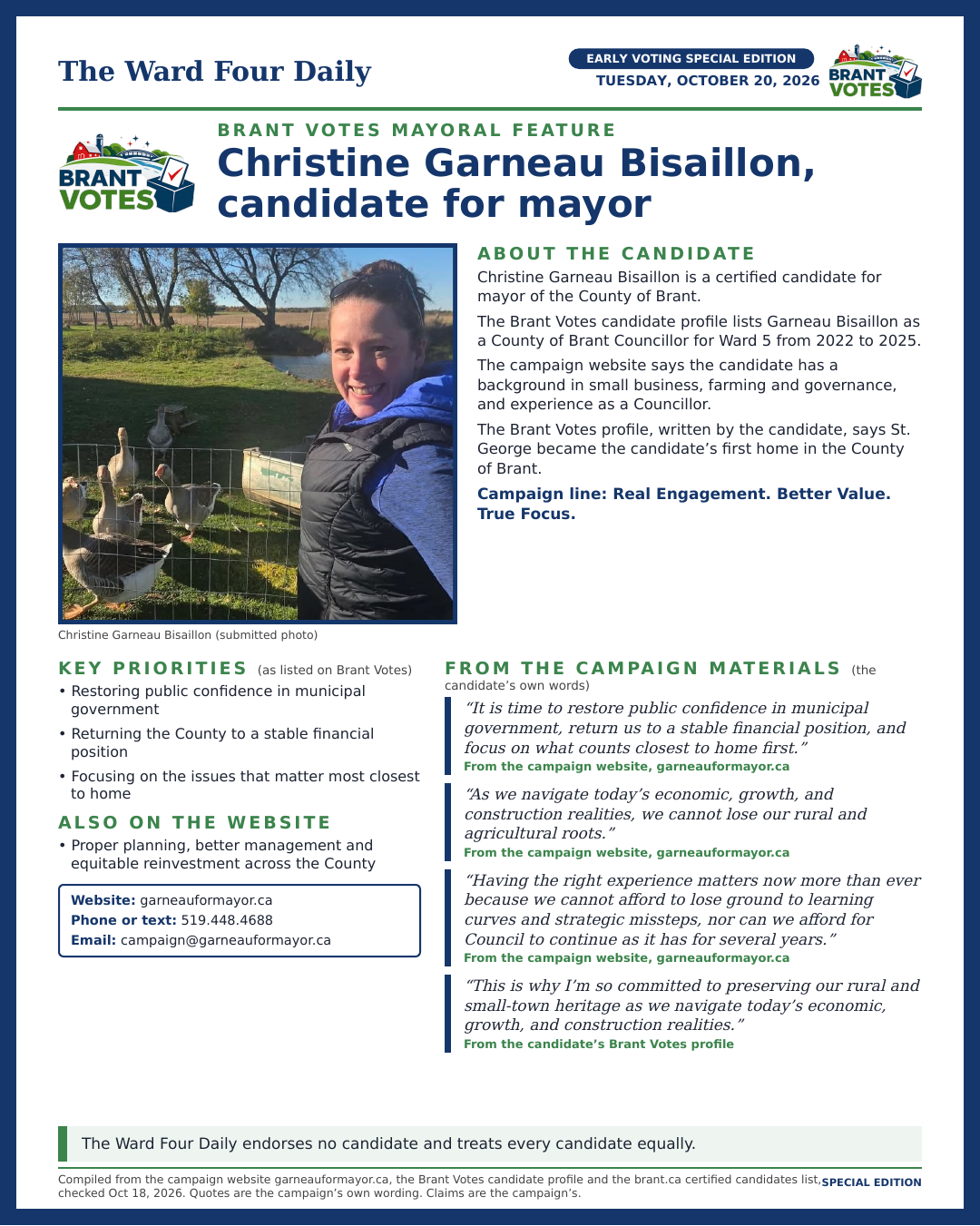 Christine Garneau Bisaillon page from the Early Voting Special Edition