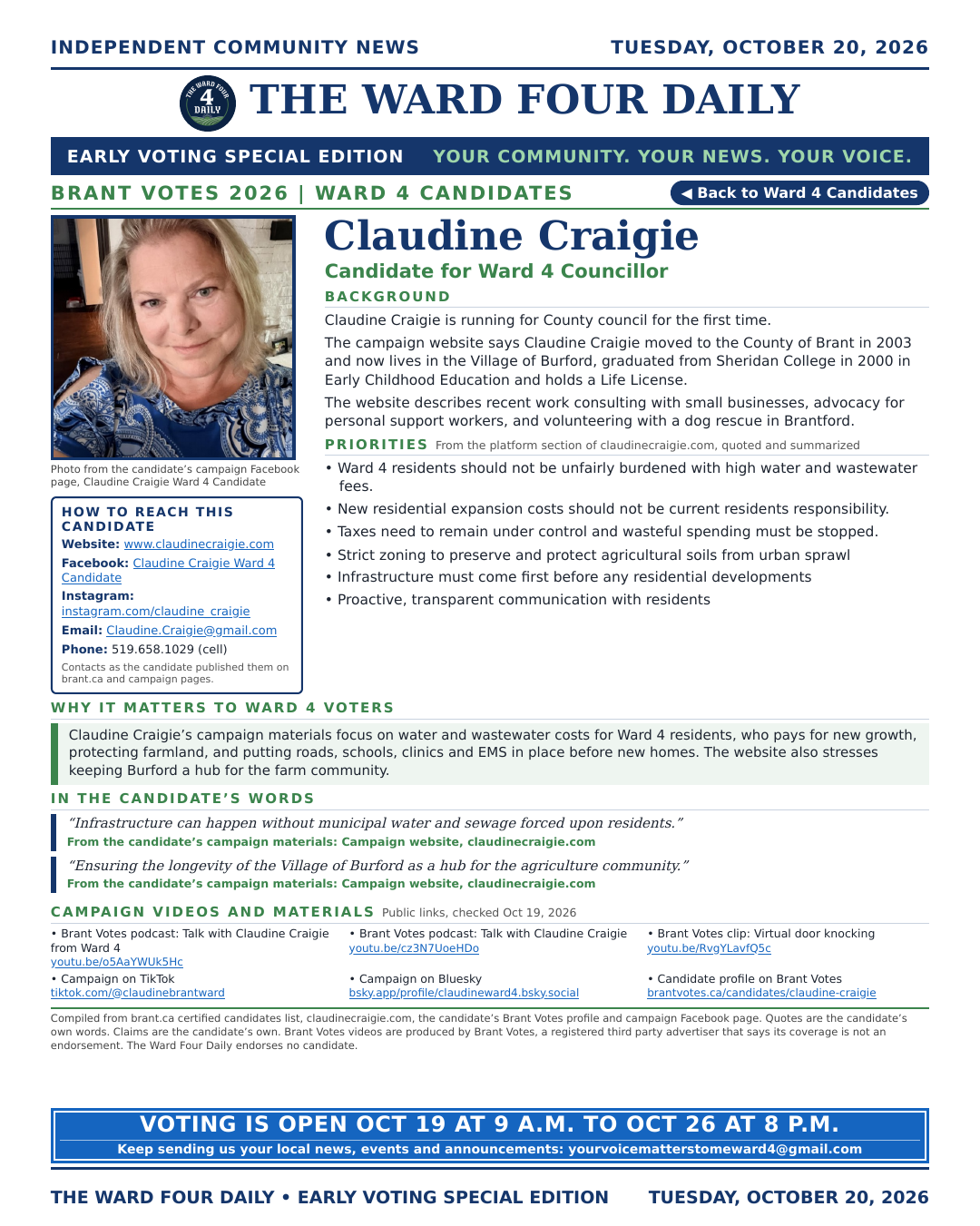 Claudine Craigie page from the Early Voting Special Edition