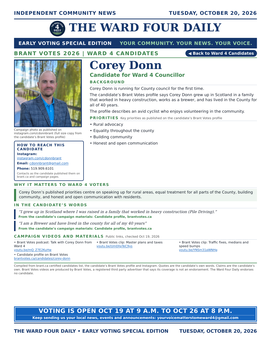 Corey Donn page from the Early Voting Special Edition