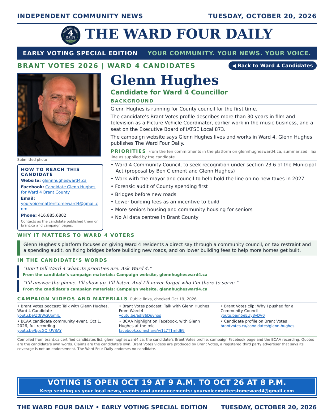 Glenn Hughes page from the Early Voting Special Edition