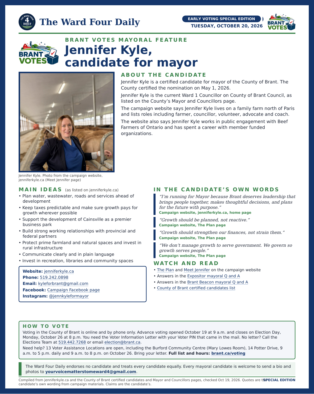 Jennifer Kyle page from the Early Voting Special Edition