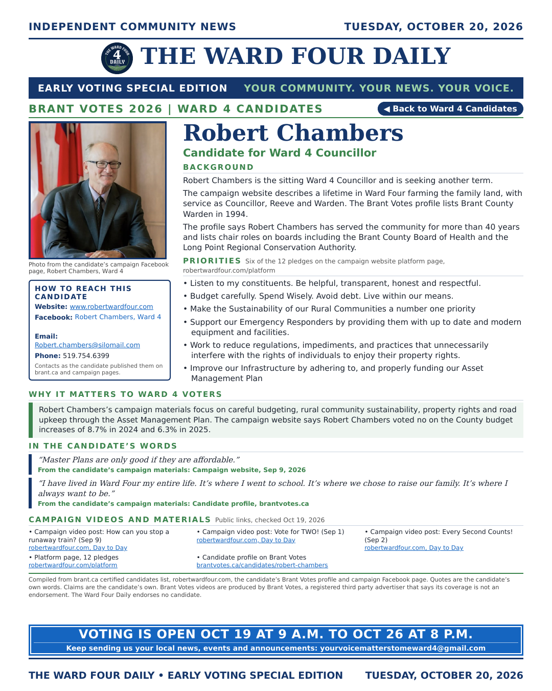 Robert Chambers page from the Early Voting Special Edition