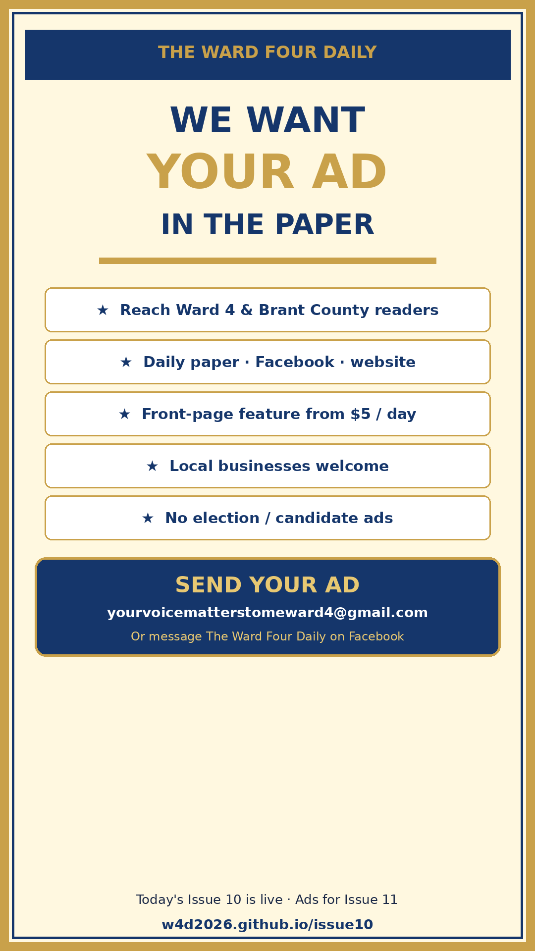 We want your ad in the paper